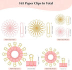 Cute Paper Clips Binder Clips Combo Set, 165 Psc, Assorted Size Paper Clips for Office, Cute Office Supplies Set, Pink