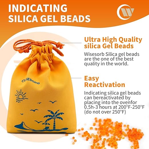 5X 1000 Gram Reachargeable Silica Gel Beads with 5 Cloth Bags, Indicating Moisture Absorber Desiccant Packs for Storage