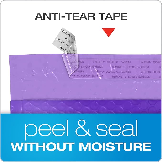Quality Park Bubble Mailers, 8.25" x 11", Purple Poly Mailers, Padded Envelopes, Shipping Bags, Water Resistant, Self Seal, 25 Per Box (QUA85905)