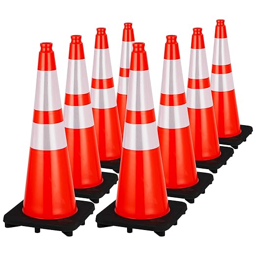 Traffic Cones 28", ExploreHorizon 8 PCS Safety Cones, PVC Orange Safety Road Parking Cones with 2 Reflective Collars,Hazard Construction Cones for Home Traffic Parking