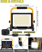 14400LM LED Work Light, 120W Flood Light with 16FT Cord & Switch, Portable Worklight with Stand, 5000K IP66 Waterproof Construction Lighting for Job Site Repairing Workshop Garage