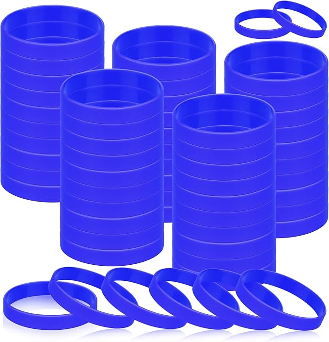 100 Pcs Blank Silicone Wristbands, Graduation Elastic Bracelet Bulk Rubber Bracelets For Men Women And Teens-Blue