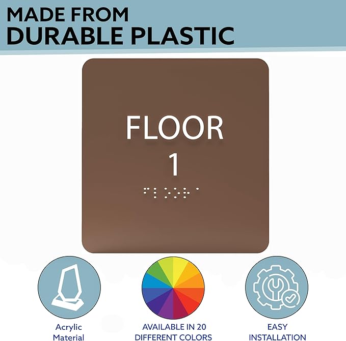 Clean Grey ADA Floor 1 Sign with Braille – Made from Durable Acrylic and Ready to Mount