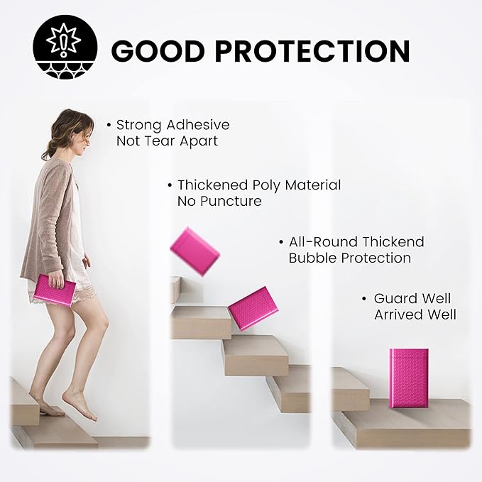 Fuxury Pink Bubble Mailers 4x8" 200 Pack Usable Size 4x7" Waterproof Padded Envelopes Self Seal Bubble Envelopes Padded Mailers for Small Business Envelope Mailers