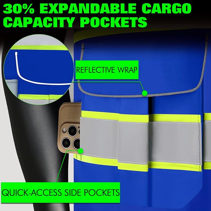 BeautyWill Custom Logo Safety Vest 8 Pockets Class2 ANSI Certified High Visibility Reflective Vest for Men - Personalized Logo Heavy-Duty Work Vest（Blue，M）