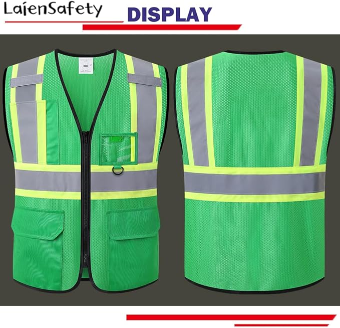 Reflective Safety Vest for Men Women with Multiple Pockets High Visibility Mesh Vest Hi Vis Construction Work Vest,Meets ANSI/ISEA Standards(EK1-178-Green-S)