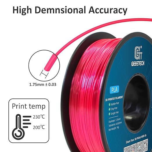 Geeetech Silk PLA Filament 1.75mm, Metal-Like Shiny Silk Rose Pink 3D Filament 1kg (2.2lbs) 1 Spool, Dimensional Accuracy +/- 0.02 mm, Fit Most FDM Printer (Magenta)