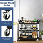 Goplus 3-Tier Utility Cart, Heavy-Duty Service Cart w/Lockable Wheels & Double Handles, Sturdy Aluminum Structure, 495 LBS Max Load, Tool Cart for Office Kitchen Garage (40.5" x 19.5" x 38.5")