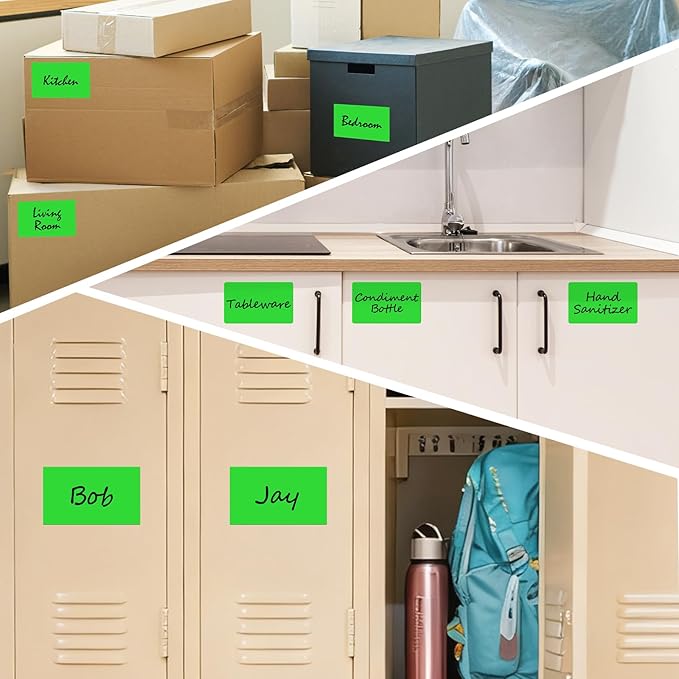 500 Pcs Large Moving Labels for Boxes 3 ×5 Inch Vinyl Self Adhesive Rectangle Stickers Color Coding Labels Waterproof Removable for Storage Bins Classroom Office Warehouse, Fluorescent Green