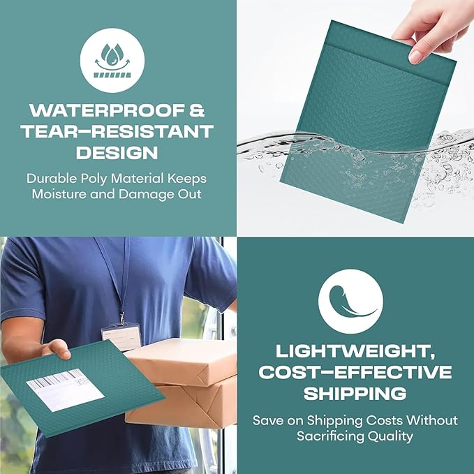 Green Large Poly Bubble Mailers 12x15 inch | Self Seal Padded Envelopes Cushioned Bubble Mailer | Usable Size 12x15 | WaterProof | Lightweight mailing Shipping Bags | 50 Pack Bulk