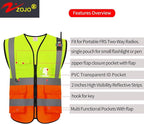 zojo High Visibility Safety Vests With Pockets, Pack of 10，Wholesale Reflective Vest for Outdoor Works, Cycling, Jogging, Walking,Sports - Fits for Men and Women (XL-Mix Yellow & Orange)