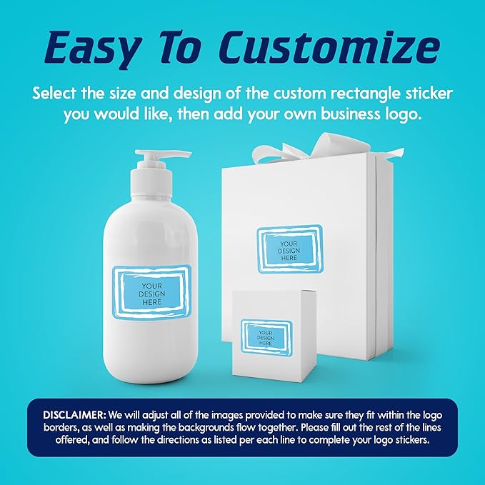 100 Custom Vinyl Stickers - Upload Your own Image, Text, Design, Logo - Personalized Logo Labels for Handmade, Packaging, Bottle, Jars, Candle, Brand Stickers (Blue Swirls, 5x3)