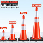 6 Pack 18" Inch Orange PVC Traffic Cones with Heavy-Duty Base, High-Visibility All-Weather Safety Cones for Road Construction, Parking Lot, and Garage Use (6, Orange, 18" Medium)