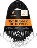 Rubber Bungee Cords with Hooks 50 Pack 15 Inch (23” Max Stretch) Heavy-Duty Black Tie Down Straps for Outdoor, Tarp Covers, Canvas Canopies, Motorcycle, and Cargo - by Xpose Safety