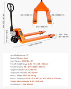 VEVOR Pallet Jack, 6600 lbs Load Capacity, Manual Pallet Truck with 48L x 27W Inch Forks for Material Handling, 3.35-7.1 Inch Fork Lift Height Range, Suitable for Warehouse, Supermarket, Manufacturing