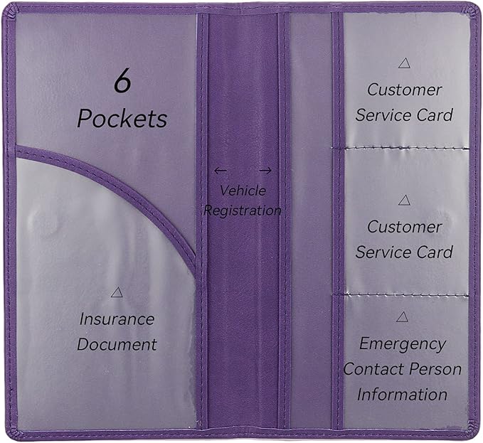 Car Registration and Insurance Holder, Premium Pu Leather Vehicle Glove Box Organizer - for Driver License, Cards & Essential Documents (L-Purple)