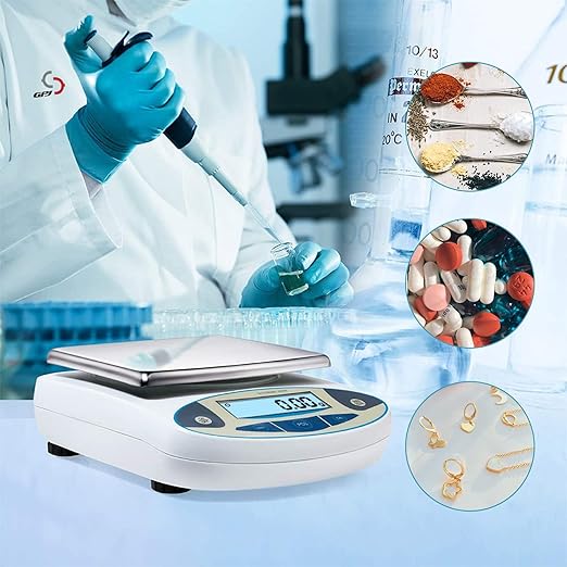 Lab Scale 5000g x 0.01g Accuracy High Precision Electronic Analytical Balance Laboratory Precision Scale Digital Kitchen Balance Scale Jewelry Scale Scientific Scale, 6.7'' Weighing Surface Dp