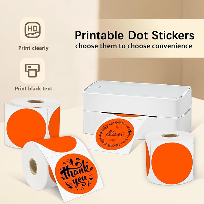 3 X 3 Inch Round Thermal Labels Circle Color Coding Labels Printable Waterproof 500PCS Round Stickers Adhesive Writable for Home, Garage, DIY Sticker, Barcodes,4 Rolls of Fluorescent Orange