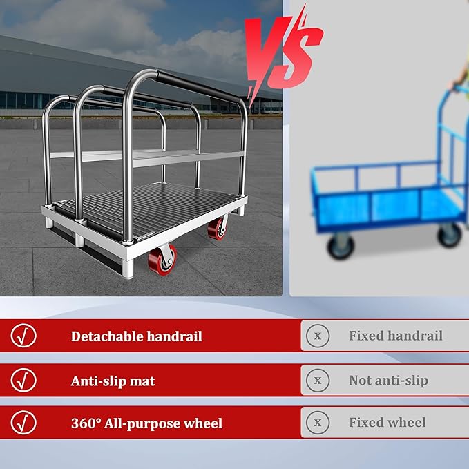2IN1 Heavy Duty Panel Truck, 36" x 24" Platform Cart w/Rubber Mat & 3 Handrails, 2600 lbs Capacity Drywall & Lumber Cart, Flatbed Cart w/2 Swivel Casters, All-Steel Hand Truck Push Cart