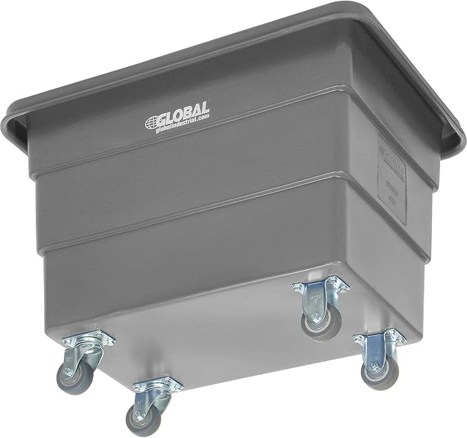 Global Industrial 6 Bushel Plastic Bulk Box Truck, Direct Mount Base, 500 lbs. Capacity, 3" Non-Maring Rubber Casters, Gray, 33-2/5"L x 23" W x 24-1/2"H