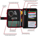 Glove Box Compartment Organizer - Car Document Holder - Owner Manual Case Pouch - Vehicle Storage Wallet for Registration & Insurance Card - Premium Auto Paperwork Holder - Log Book included - Red