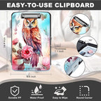 Clipboard with Storage,Storage Clipboard with Pen Holder,Heavy Duty Plastic Storage Clipboard with Low Profile Clip, Clipboard Folder, Teacher Must Haves, Office Supplies,owl Rose Flowers