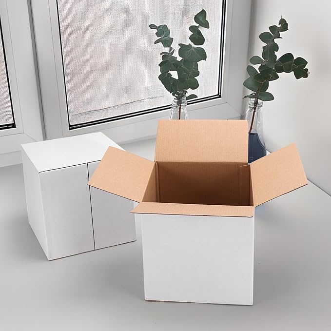 Hoikwo 7x7x7 Shipping Boxes Set of 25, White Corrugated Cardboard Box for Small Business for Packaging Mailing