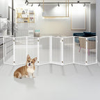 Metal Freestanding Dog Gates with Door for Outdoor Indoor,160'' Extra Wide 36'' Tall Free Standing Dog Gate for Doorways,Large Openings,Deck,Yard,Porch,Foldable Pet Fence (White,8 Panels)