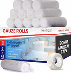 HEALQU Premium Gauze Rolls - 6' x 4.1 Yards - 12 Rolls, Individually Wrapped Conforming Stretch Gauze Bandage - Super Soft Woven Stretch Bandages for Primary Wound Dressing Support