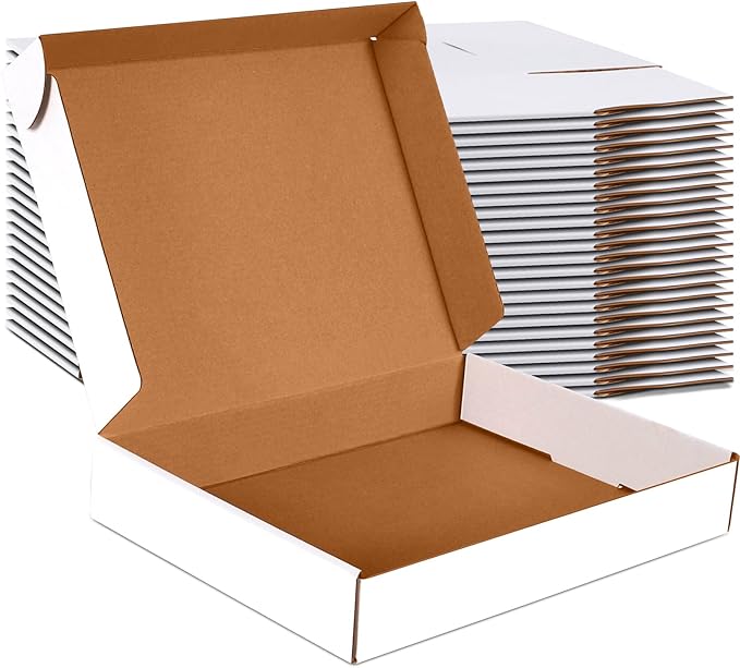 13x10x2 inch Small Shipping Boxes Set of 25, White Corrugated Cardboard Box Literature Mailer for Mailing Packing Moving and Storage