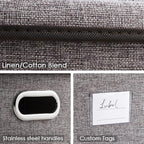 PRANDOM Storage Bins with Lids [3-Pack] Linen Fabric Foldable Storage Boxes Organizer Containers Baskets Cube with Cover Grey(23.4X15.9X11.4)