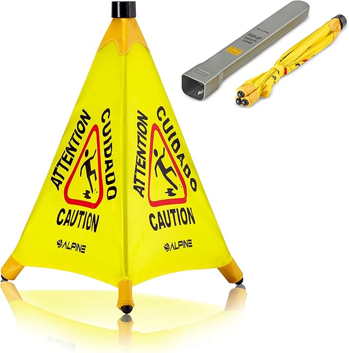 Alpine Caution Wet Floor Sign 6 Pack - Pop Up Slippery When Wet Sign, Wall Mounted Foldable Bilingual Yellow Safety Warning Caution Cone for Commercial & Office Use (20 Inches)
