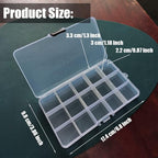 4 Pcs 15 Grids Clear Organizer Box Plastic Storage Container with Adjustable Dividers for Electronics Jewelry Beads Art DIY Crafts Fishing Small Parts