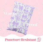 10x13 Designer Poly Mailer 100 Pack Heavy Duty Waterproof Self Seal Shipping Bags for Small Business Large Mailing Envelopes Bulk Tear Resistant Packaging Purple Bows