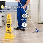 BESEA Caution Wet Floor Signs 4Pack Heavy Duty Caution Cones to Avoid Slipping When Wet Sign, Yellow 4 Sides Bilingual Printing Avoid Fall Slip Accident for Indoors&Outdoors