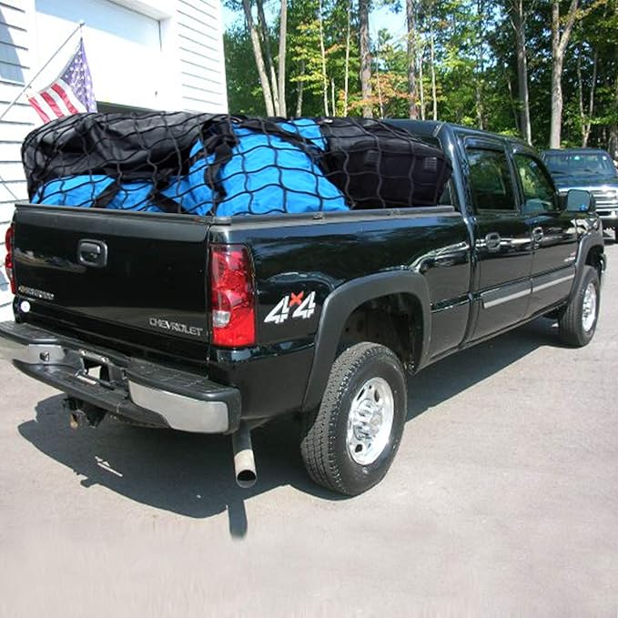 Bungee Cargo Net 4' x 6' Stretchable to 8' x 12' for Pickup Truck Bed Trailer Luggage Net Heavy Duty Tie-Down Mesh with 12 Pcs Hooks and Metal Carabiner Clips