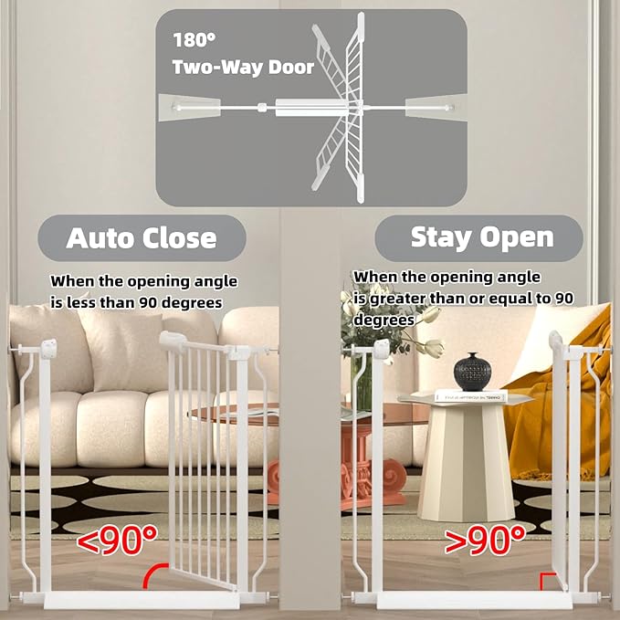 TSAYAWA Extra Wide Walk Through Baby Gate with Door,67-71.5 Inch Wide Presure Mounted No Drill Metal Auto Close Child Gate for Stair Doorway - Indoor Outdoor Safty Gate for Toddler Dog Doggie, White