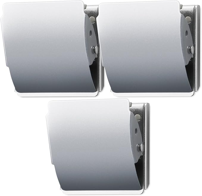 Extra Strong Magnetic Binder Clips – Set of 3 Heavy-Duty Stainless Steel Clips for Fridge, Office, Home & Kitchen Organization, Silver