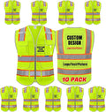 BeautyWill Custom Logo 10 Pockets Safety Vest Class2 ANSI Certified High Visibility Reflective Vest