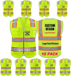 BeautyWill Custom Logo 10 Pockets Safety Vest Class2 ANSI Certified High Visibility Reflective Vest