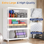 200Gal Plastic Stackable Storage Bins with Lid, 800Qt Collapsible Closet Organizer and Storage, Folding Storage Box with Wheels and Clear Doors for Home Kitchen Office Dorm Room, 4Pack White