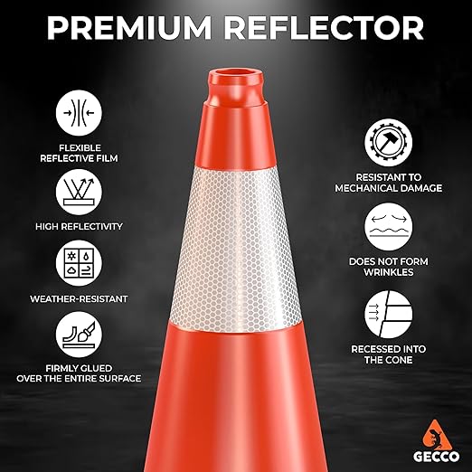 GECCO ™ (640 Cones per Pallet) 18 Inch 3.3 Lb Small Orange Traffic Cones in Bulk | Wholesale Safety Cones, Orange Cones, Parking Cones, Construction Cones | PVC Plastic & Black Base - [PRO Series]