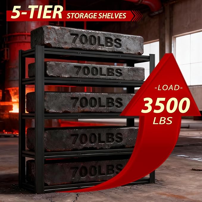 Metal Storage Shelves Unit,5-Tier Adjustable Heavy Duty Garage Shelving,3500LBS Garage Storage Industrial Shelves,Storage Racks,Steel Shelf Suitable for Shop,Warehouse,Basement