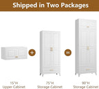 Kitchen Pantry Cabinet, Metal Storage Cabinet with One Drawer, 90" Tall Pantry cabinets with Doors and Shelves, for Living Room, Dining, White,16" D x 32" W x 90" H, Assembly Required