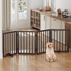 Dog Gate, Freestanding Dog Gates for Doorways, Foldable Dog Gate Indoor, Pet Gates for Doorways Bedroom, Puppy Gate with Metal Support Feet, Room Divider 4 Panels (Brown)