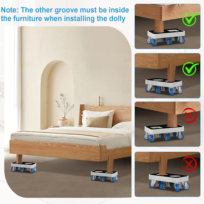 Furniture Dolly with Dual Groove Design: Furniture Sliders with 6 Wheels - for Various Types of Furniture Legs - for Moving Heavy Duty Sofa Bed - Load Capacity Up to 950lb