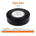 Amazon Basics Electrical Adhesive Tape, for Home DIY, Repairs, Electrical, Automotive and Equipment, 6-Pack, 3/4-inch by 60-feet, Black