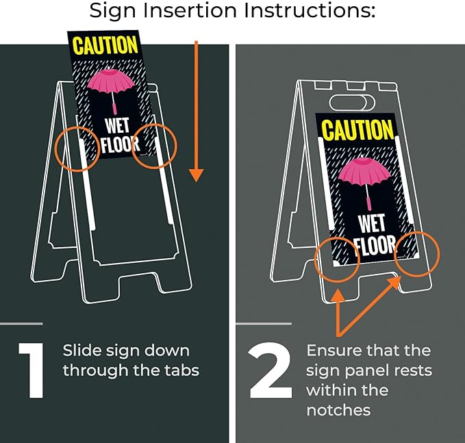 Caution Wet Floor Umbrella Sidewalk Sign Kit, 10x16 Inches, with A Frame Stand, Made in USA