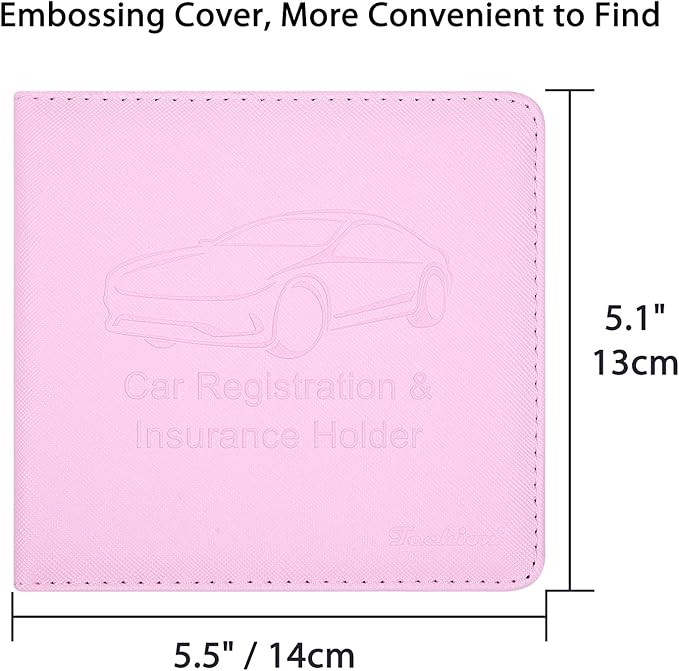 Car Insurance and Registration Holder, 5.5 x 5 Inch PU Leather Vehicle Glove Box Organizer Wallet Case for Insurance Card, Driver License, Paperwork - Pink