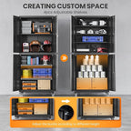 4 Door Garage Storage Cabinets with wheels, Metal Rolling Tool Cabinet with Lock, Locking Garage Caninet on wheels with Shelves, Steel Tall Tool Cabnets Locker for Workshop/Home/Office - (Black 73”H)